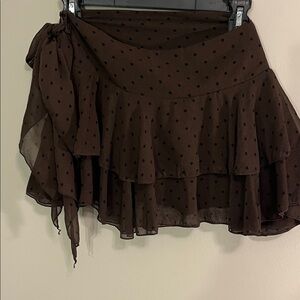 Zara Brown Ruffled Mini Skirt with Black Polka Dots